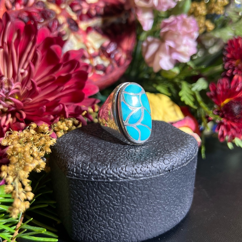 Native American Signed ELB Turquoise Ring